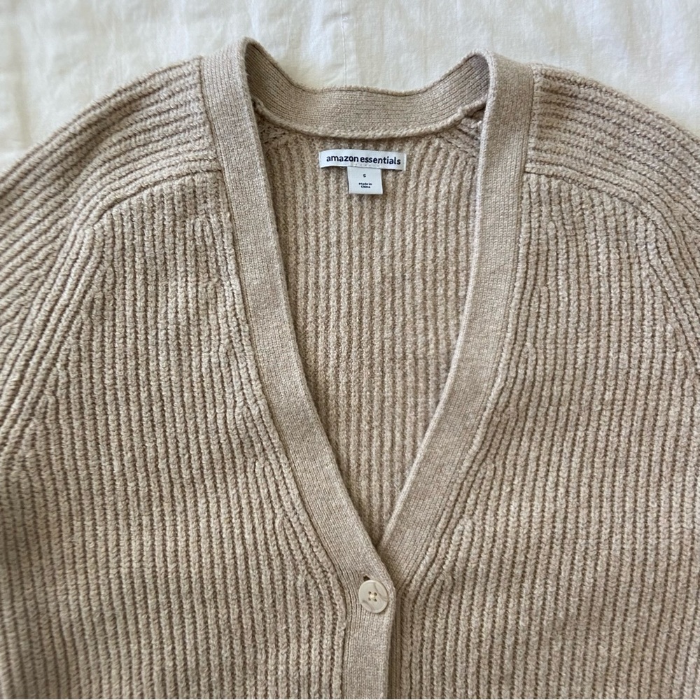 Amazon Essentials Beige Soft Ribbed Cardigan Swea… - image 6